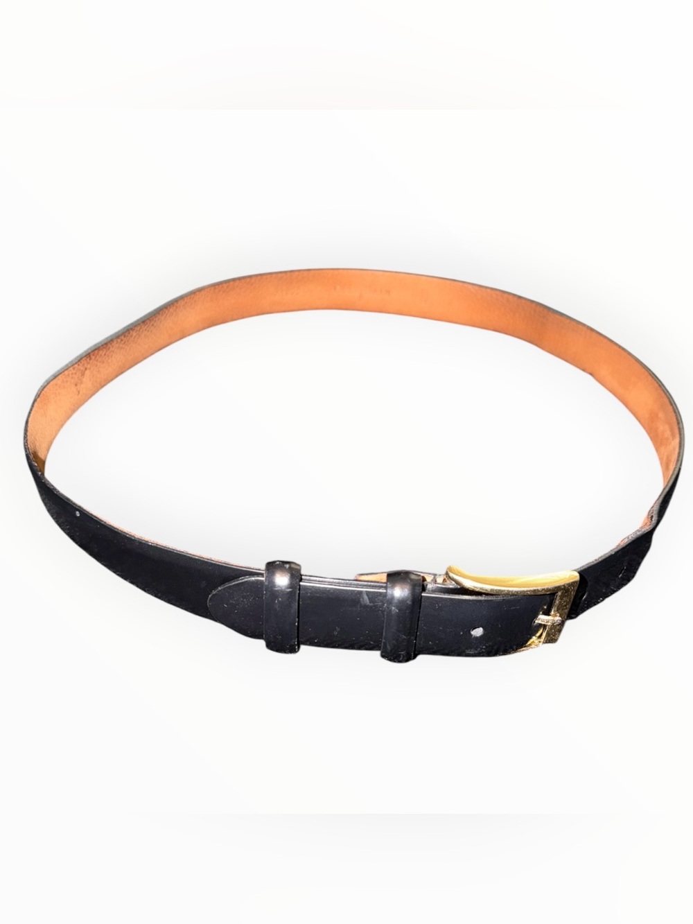 Classic Cole Haan Black Leather Men’s Belt with Gold Buckle Size 34